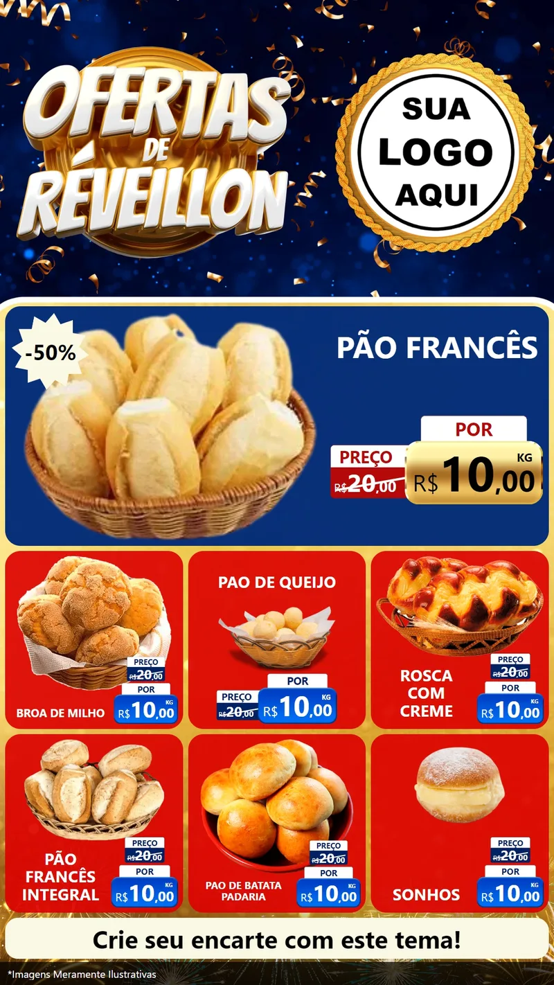 Modelo de Rede Social para Stories com o tema Ofertas de Réveillon para Padaria