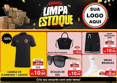 Modelo de Encarte para Encarte A4 Horizontal com o tema Operação Limpa Estoque para Roupas e acessórios