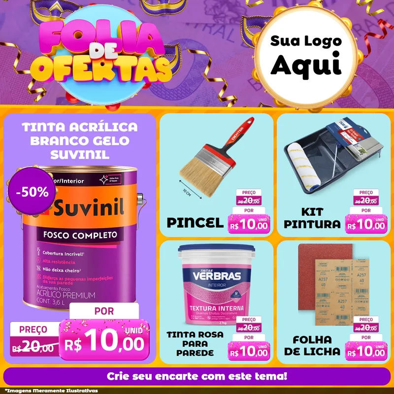 Modelo de Rede Social para Feed Facebook com o tema Folia de Ofertas para Tintas e Ferramentas