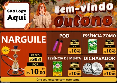 Modelo de Encarte para Encarte A4 Horizontal com o tema Bem-vindo Outono para Tabacaria