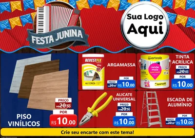 Modelo de Encarte para Encarte A4 Horizontal com o tema Festa Junina para Material para Construção