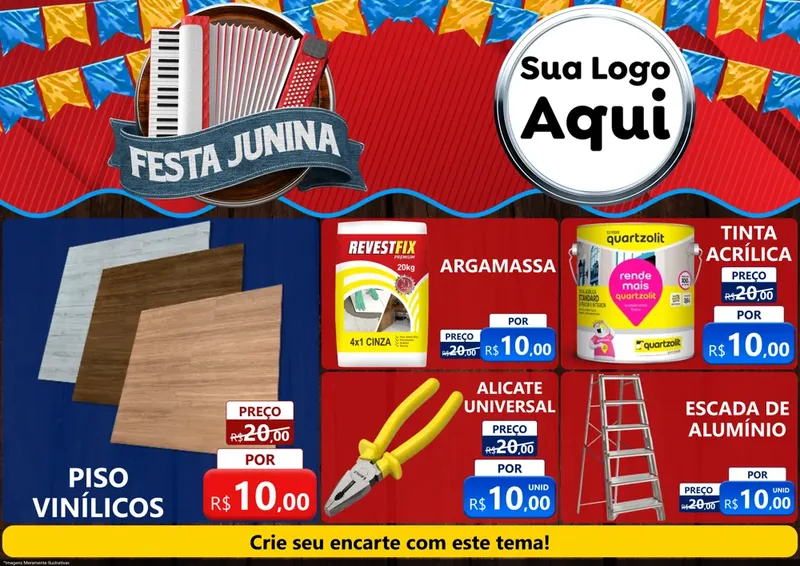 Modelo de Encarte para Encarte A4 Horizontal com o tema Festa Junina para Material para Construção