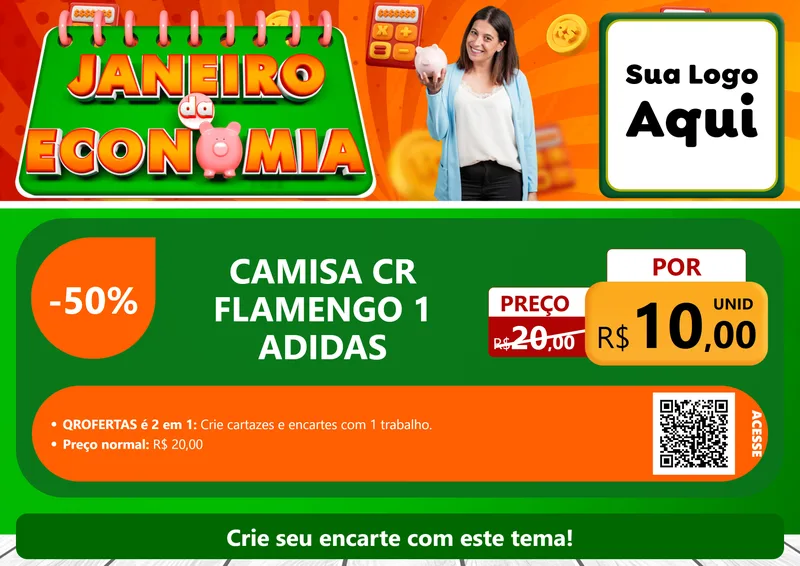 Modelo de Cartaz para Cartaz A4 Horizontal com o tema Janeiro da Economia para Roupas e acessórios