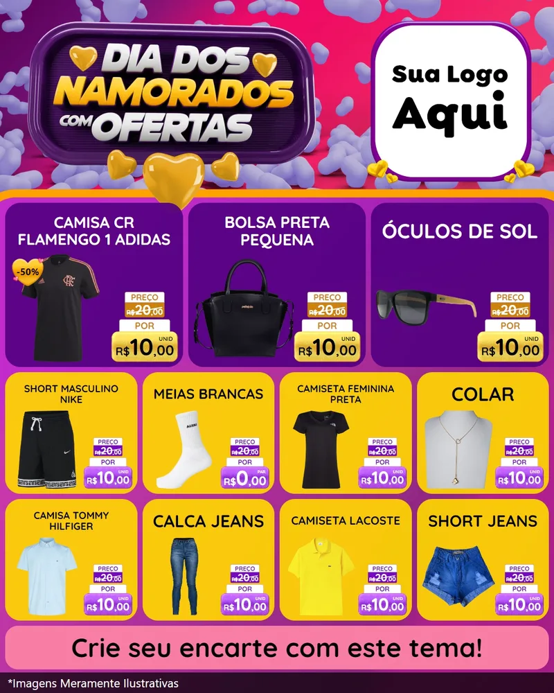 Modelo de Rede Social para Feed Instagram com o tema Dia Dos Namorados Com Ofertas para Roupas e acessórios