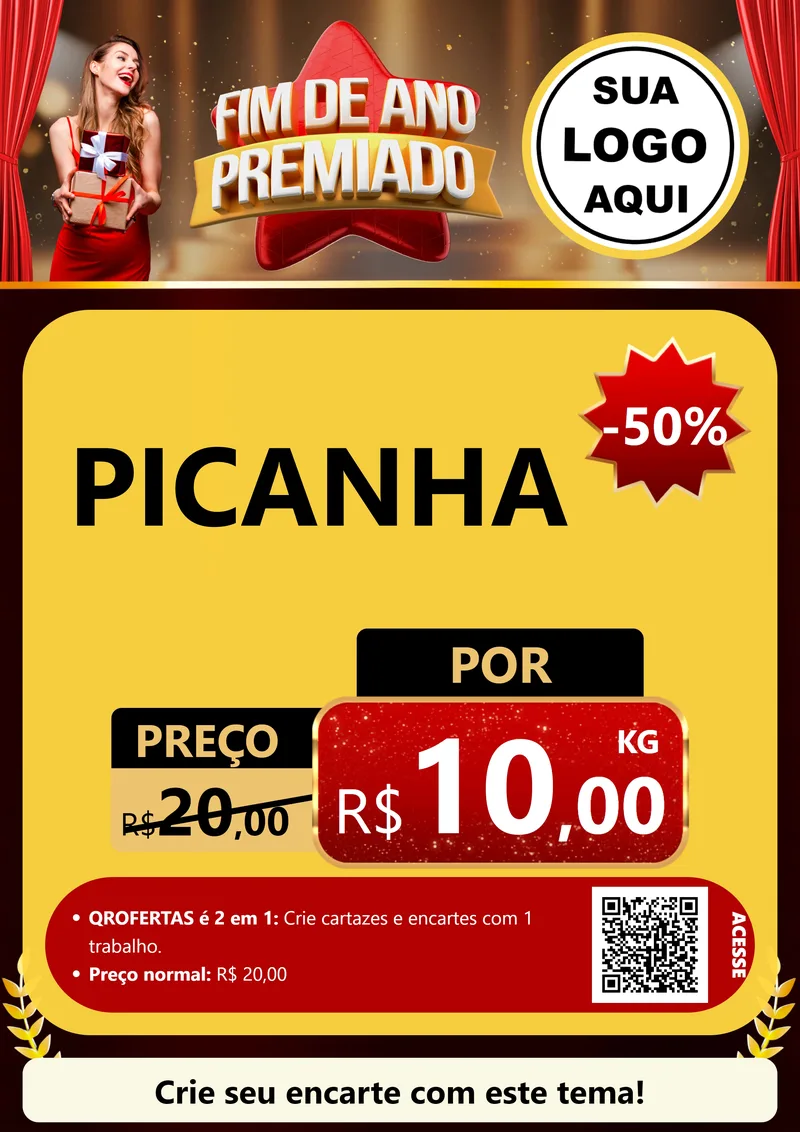 Modelo de Cartaz para Cartaz A4 Vertical com o tema Fim de Ano Premiado para Açougue