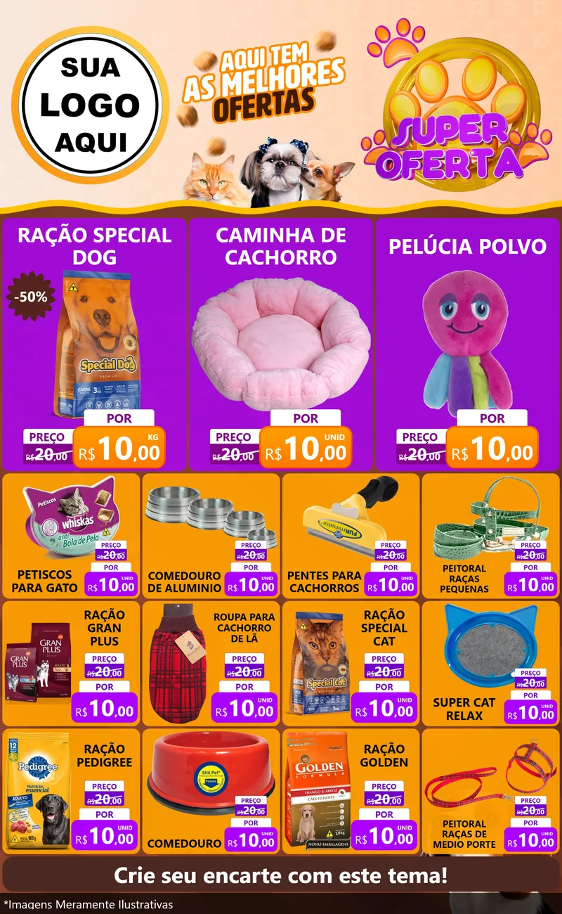 Modelo de Encarte para Encarte Grande com o tema Super Oferta - Pet Shop para Pet Shop