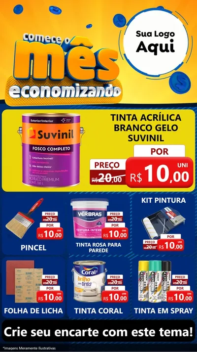 Modelo de Rede Social para Stories com o tema Comece O Mês Economizando para Tintas e Ferramentas