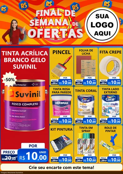 Modelo de Encarte para Encarte A4 Vertical com o tema Final de Semana de Ofertas para Tintas e Ferramentas