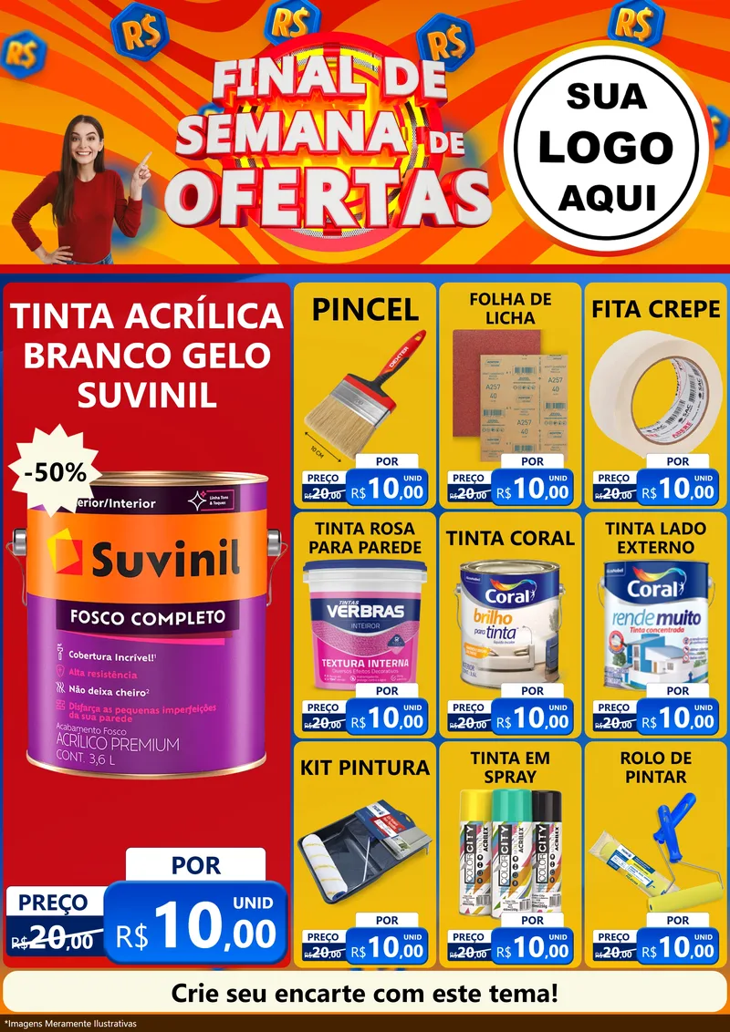 Modelo de Encarte para Encarte A4 Vertical com o tema Final de Semana de Ofertas para Tintas e Ferramentas