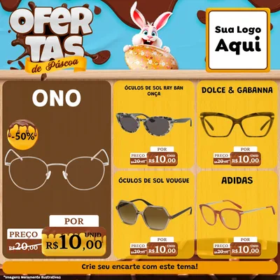 Modelo de Rede Social para Feed Facebook com o tema Ofertas de Páscoa para Óticas