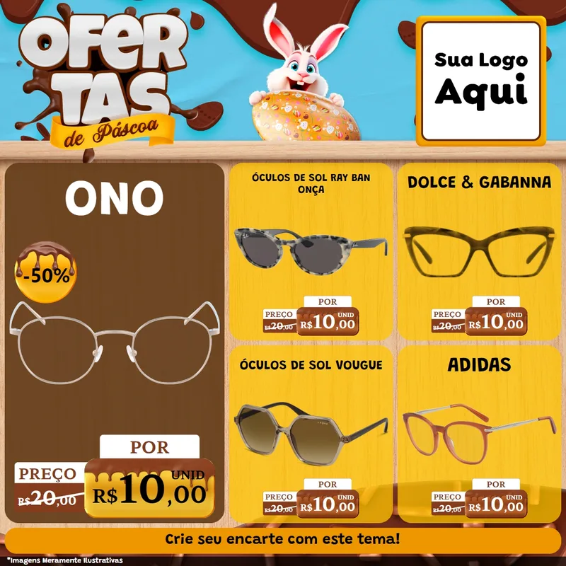 Modelo de Rede Social para Feed Facebook com o tema Ofertas de Páscoa para Óticas