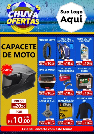 Modelo de Encarte para Encarte A4 Vertical com o tema Chuva de Ofertas para Moto peças