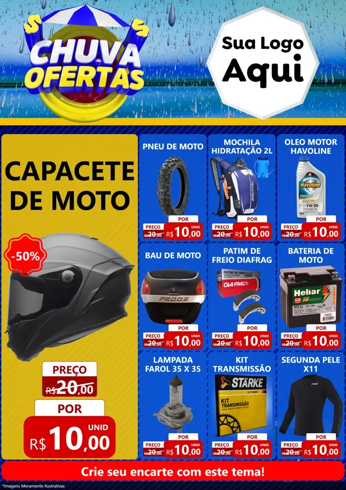 Modelo de Encarte para Encarte A4 Vertical com o tema Chuva de Ofertas para Moto peças
