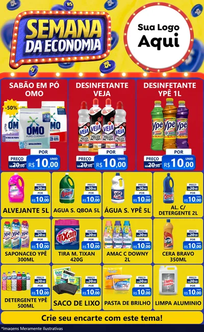 Modelo de Encarte para Encarte Grande com o tema Semana da Economia para Produtos de Limpeza