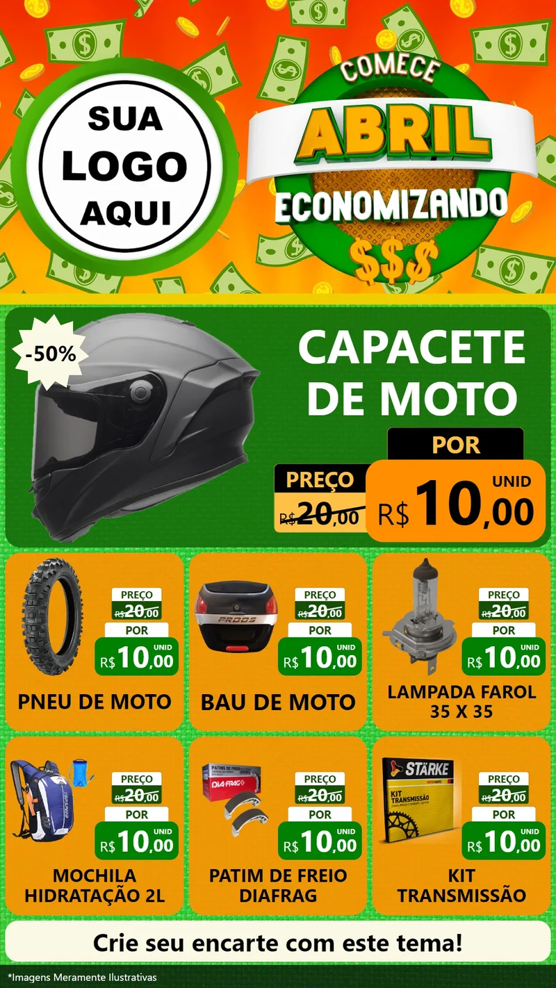 Modelo de Rede Social para Stories com o tema Comece Abril Economizando para Moto peças