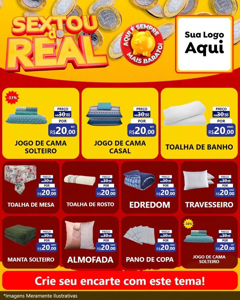 Modelo de Rede Social para Feed Instagram com o tema Sextou do Real para Cama, Mesa e Banho
