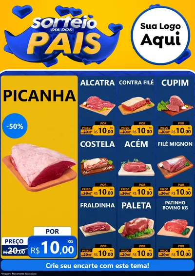 Modelo de Encarte para Encarte A4 Vertical com o tema Sorteio Dia dos Pais para Açougue