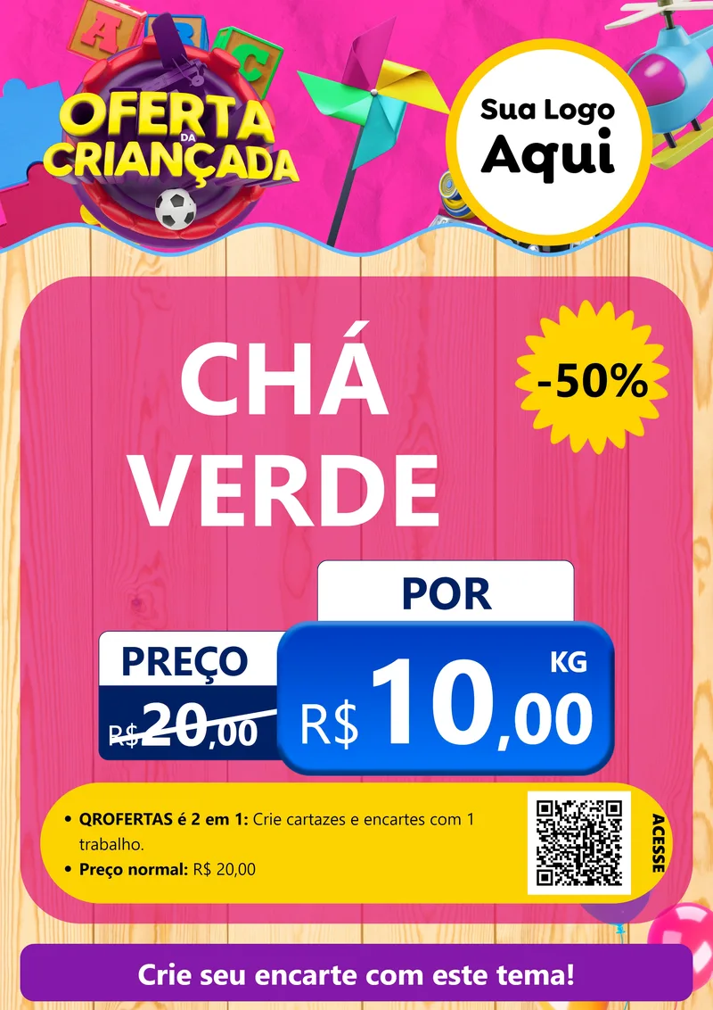 Modelo de Cartaz para Cartaz A4 Vertical com o tema Oferta da Criançada para Produtos Naturais