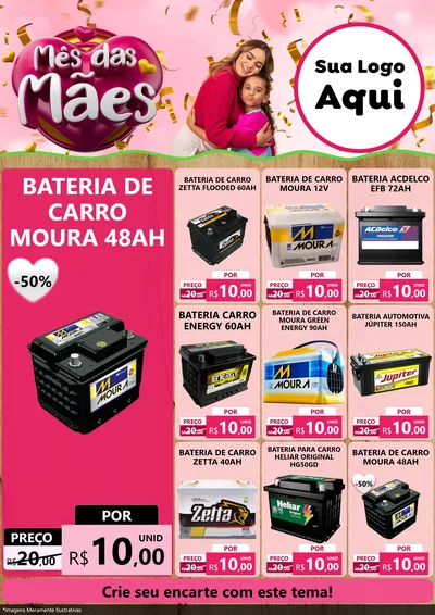 Modelo de Encarte para Encarte A4 Vertical com o tema Mês das Mães para Baterias Elétricas
