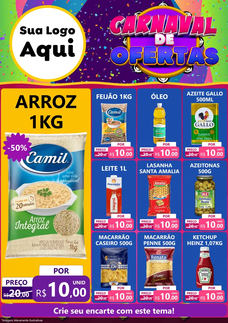 Modelo de Encarte para Encarte A4 Vertical com o tema Carnaval de Ofertas para Supermercado