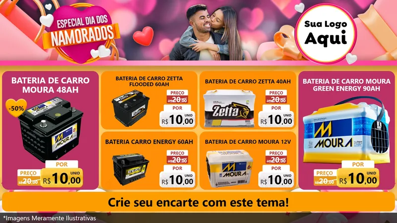 Modelo de TV para TV Horizontal com o tema Especial Dia dos Namorados para Baterias Elétricas