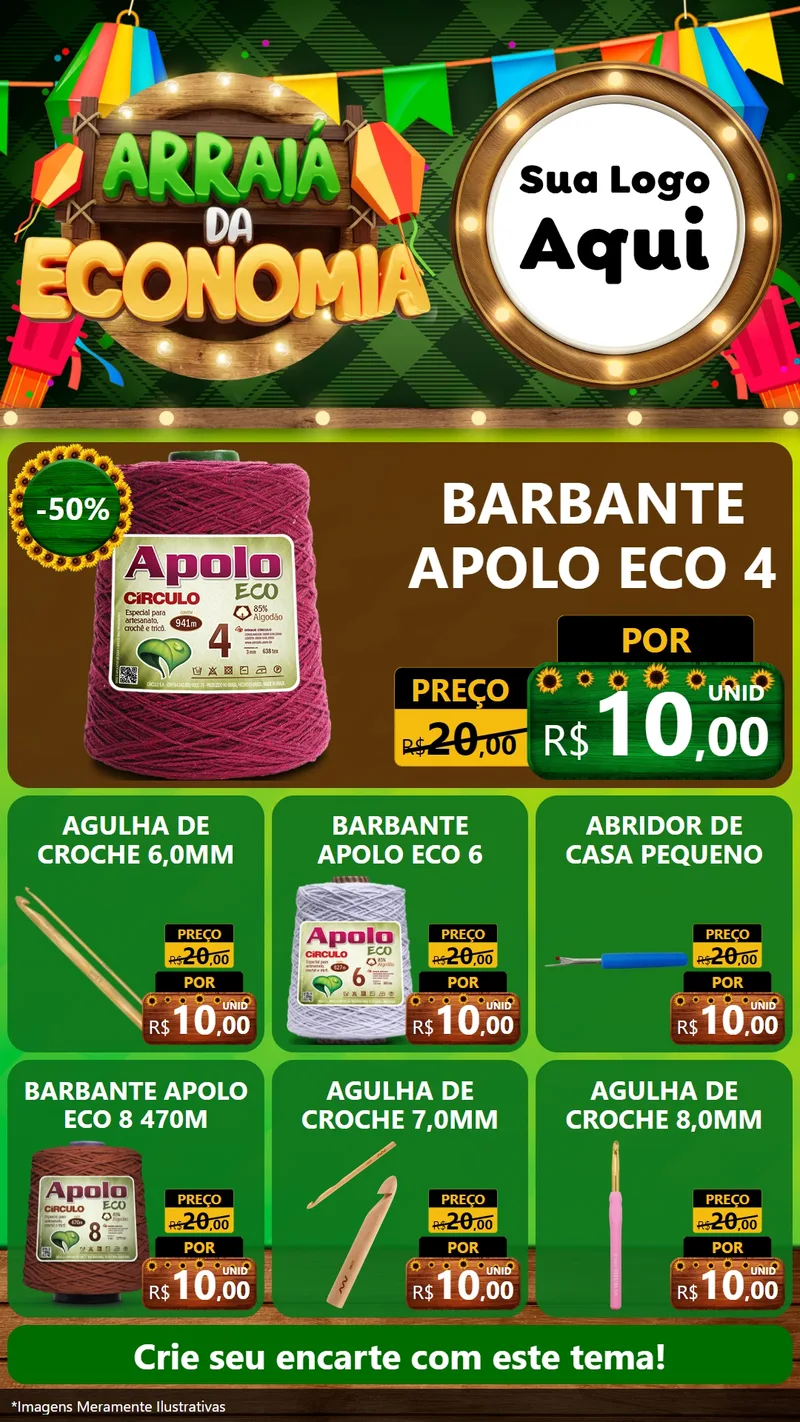 Modelo de Rede Social para Stories com o tema Arraiá de Economia para Armarinho e Aviamentos