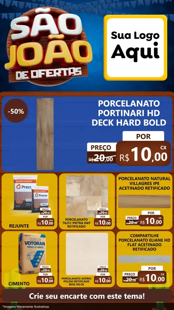 Modelo de Rede Social para Stories com o tema São João Ofertas Imbatíveis! - Junina para Pisos e revestimentos