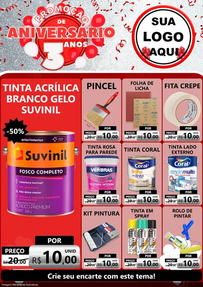 Modelo de Encarte para Encarte A4 Vertical com o tema Promoção de Aniversário - 3 Anos para Tintas e Ferramentas