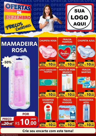 Modelo de Encarte para Encarte A4 Vertical com o tema Ofertas de Dezembro - Preços Incríveis para Bebês