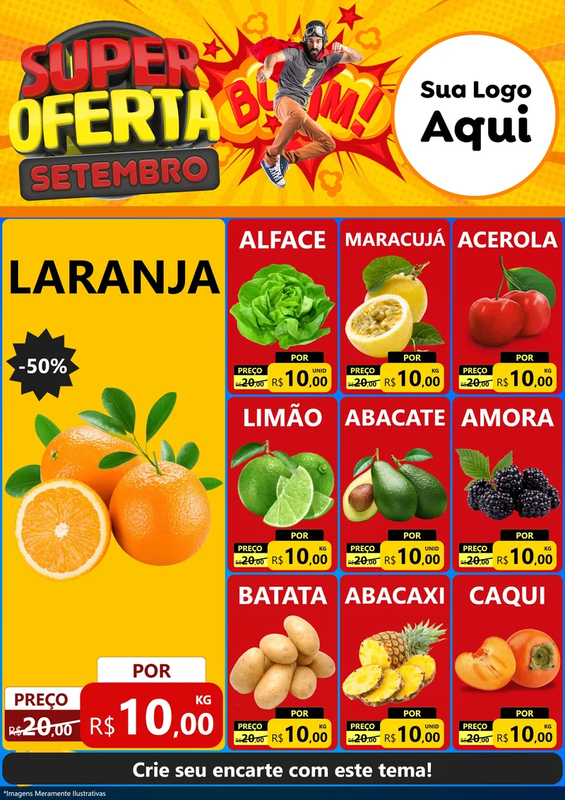 Modelo de Encarte para Encarte A4 Vertical com o tema Super Oferta Setembro para Hortifrúti