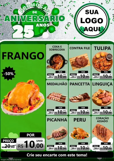 Modelo de Encarte para Encarte A4 Vertical com o tema Promoção de Aniversário - 25 Anos para Assados
