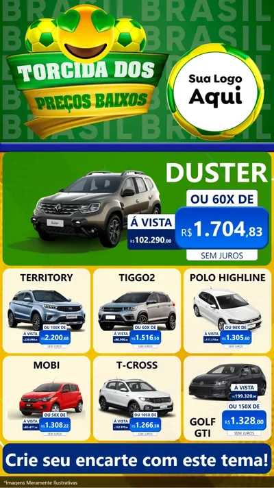 Modelo de Rede Social para Stories com o tema Torcida dos Preços Baixos - Copa para Concessionaria de Carros