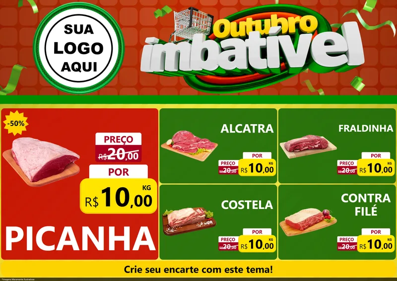 Modelo de Encarte para Encarte A4 Horizontal com o tema Outubro Imbatível para Açougue
