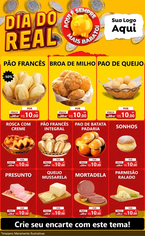 Modelo de Encarte para Encarte Grande com o tema Dia Do Real para Padaria