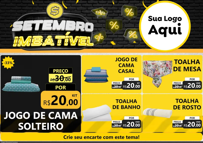 Modelo de Encarte para Encarte A4 Horizontal com o tema Setembro Imbatível para Cama, Mesa e Banho