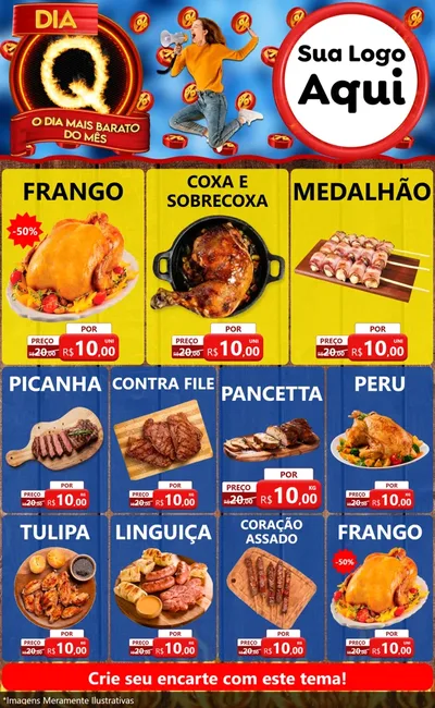 Modelo de Encarte para Encarte Grande com o tema Dia Q - O Dia Mais Barato Do Mês para Assados