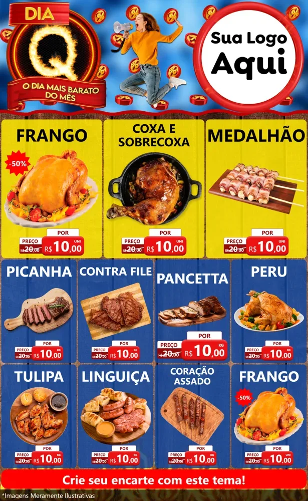 Modelo de Encarte para Encarte Grande com o tema Dia Q - O Dia Mais Barato Do Mês para Assados