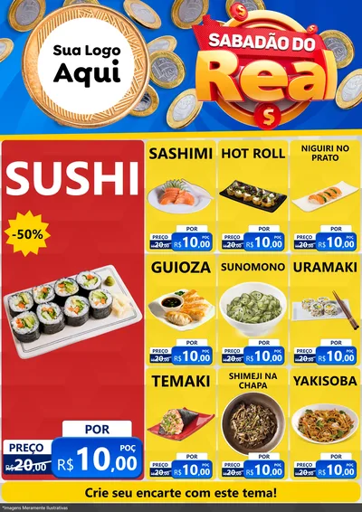 Modelo de Encarte para Encarte A4 Vertical com o tema Sabadão do Real para Comida japonesa