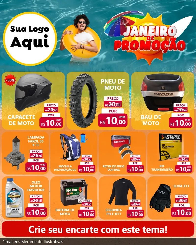 Modelo de Rede Social para Feed Instagram com o tema Janeiro de Promoção para Moto peças