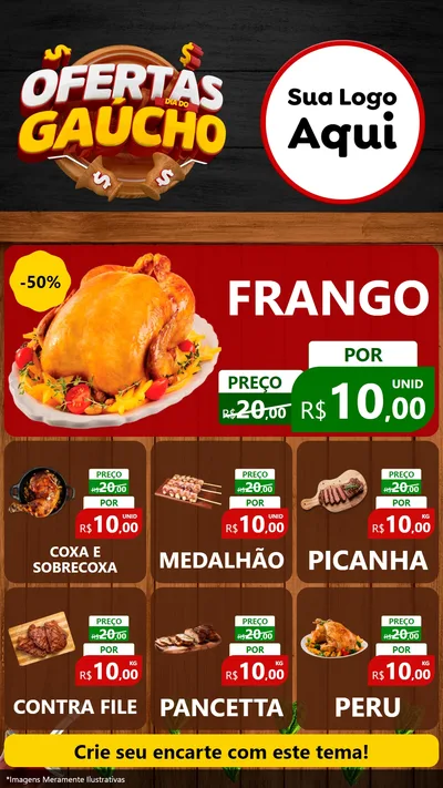 Modelo de Rede Social para Stories com o tema Ofertas Dia do Gaúcho para Assados