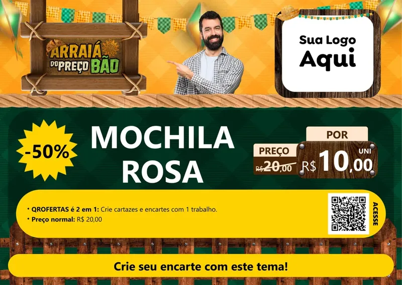 Modelo de Cartaz para Cartaz A4 Horizontal com o tema Arraiá do preço bão para Papelaria