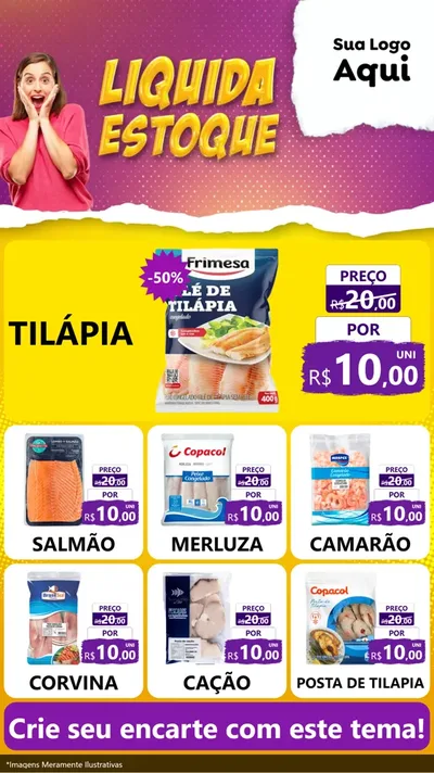 Modelo de Rede Social para Stories com o tema Liquida estoque para Peixaria