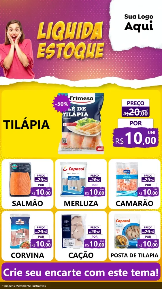 Modelo de Rede Social para Stories com o tema Liquida estoque para Peixaria