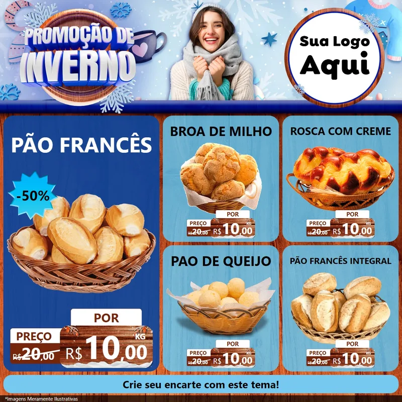Modelo de Rede Social para Feed Facebook com o tema Promoção de Inverno para Padaria