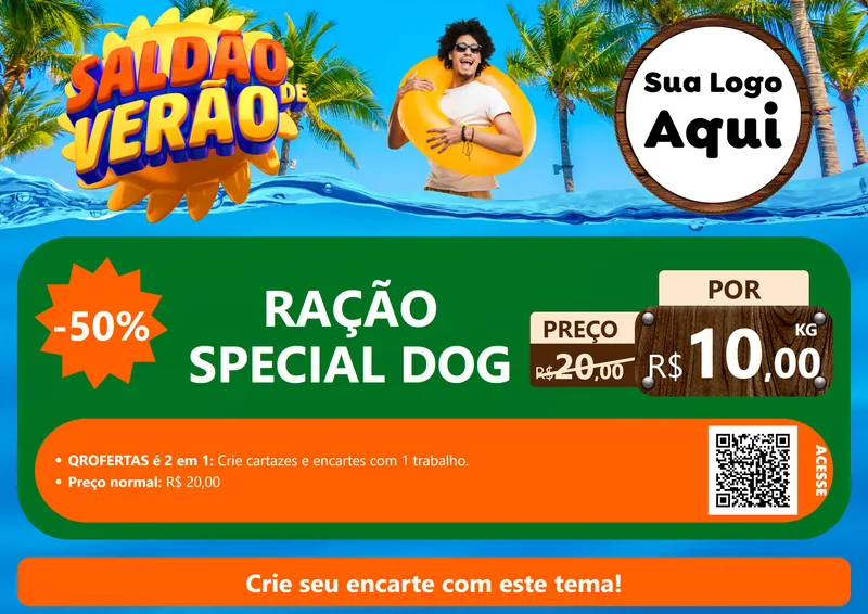Modelo de Cartaz para Cartaz A4 Horizontal com o tema Saldão de Verão para Pet Shop