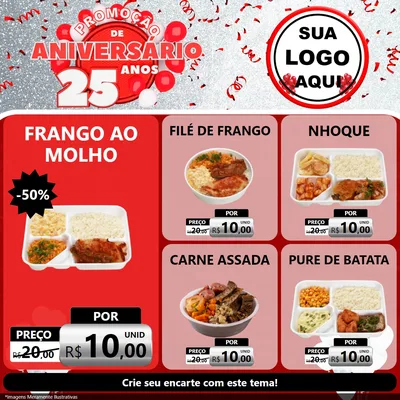 Modelo de Rede Social para Feed Facebook com o tema Promoção de Aniversário - 25Anos para Restaurante