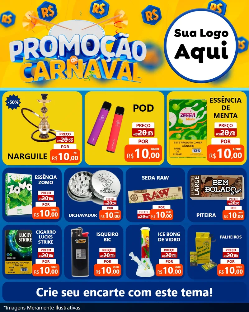 Modelo de Rede Social para Feed Instagram com o tema Promoção de Carnaval para Tabacaria