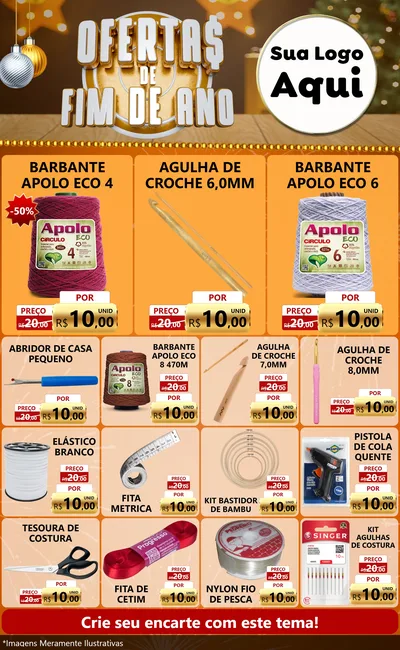 Modelo de Encarte para Encarte Grande com o tema Ofertas de Fim de Ano para Armarinho e Aviamentos