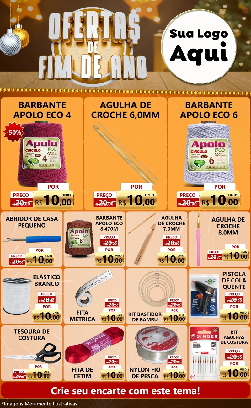 Modelo de Encarte para Encarte Grande com o tema Ofertas de Fim de Ano para Armarinho e Aviamentos