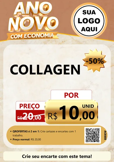 Modelo de Cartaz para Cartaz A4 Vertical com o tema Ano Novo Com Economia para Suplementos alimentares